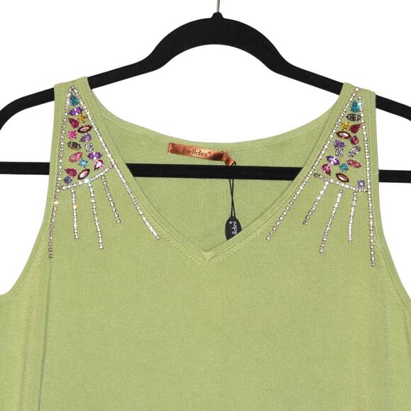 Belldini XLarge Green Jeweled Tank Top V-Neck XL - Picture 2 of 4